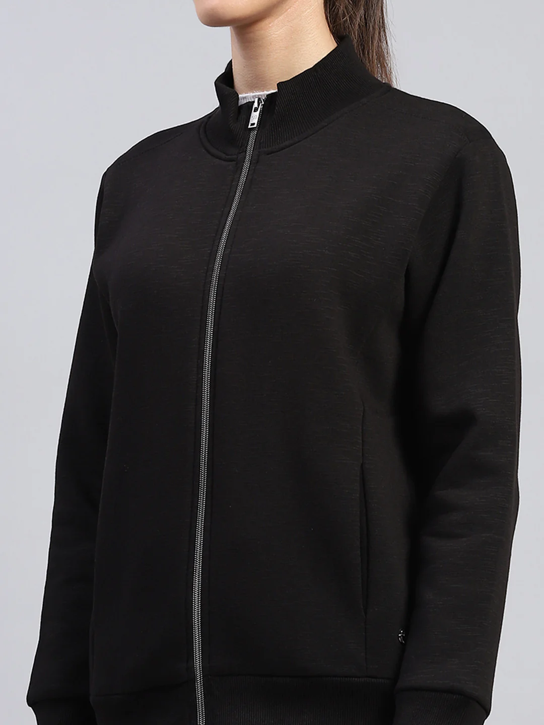 Women Black Solid Mock Neck Full Sleeve Sweatshirt - Image 6