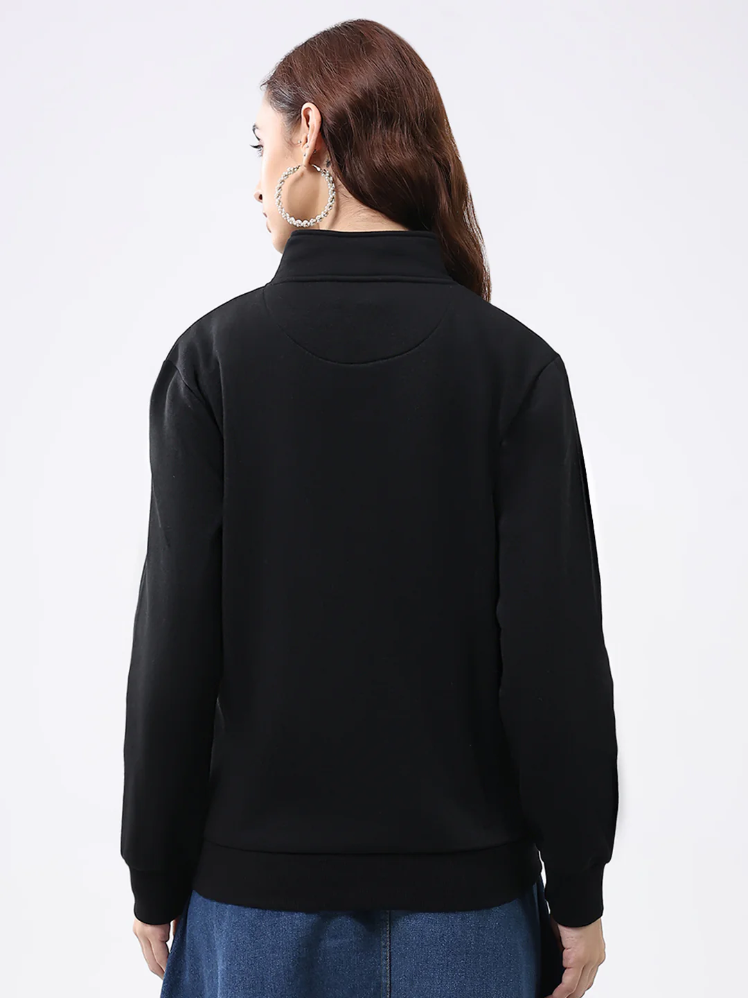 Women Black Solid Mock Neck Full Sleeve Sweatshirt - Image 5