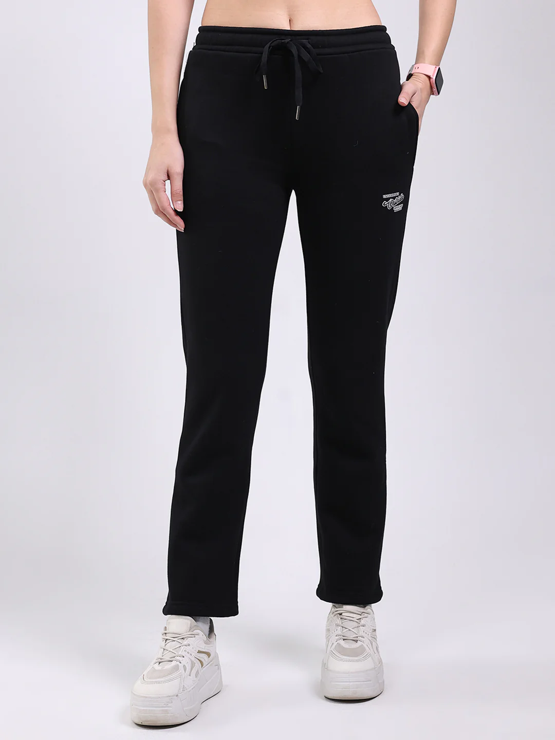 Women Black Solid Mock Neck Full Sleeve Winter Tracksuit - Image 8