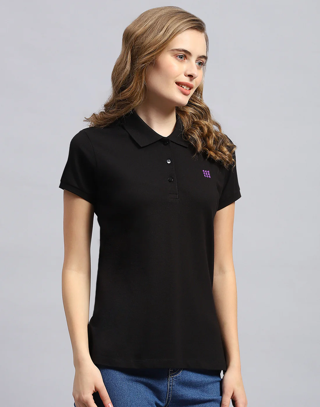Rock.it Women Black Solid Polo Collar Half Sleeve T-Shirt - Image 4