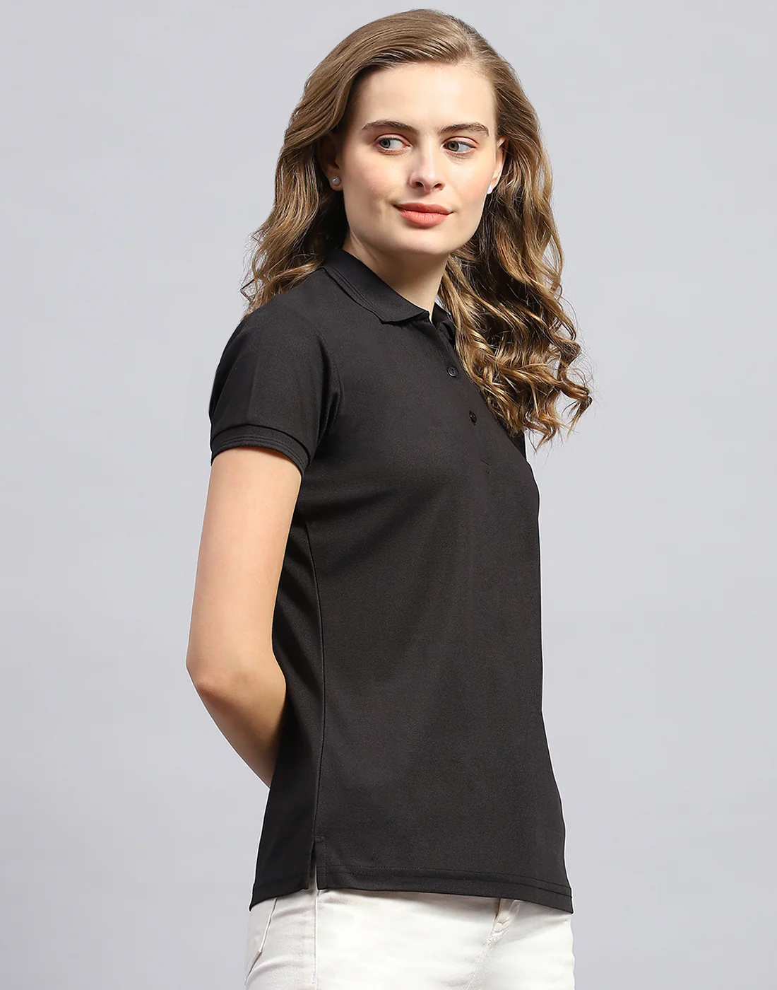 Rock.it Women Black Solid Polo Collar Half Sleeve T-Shirt - Image 4