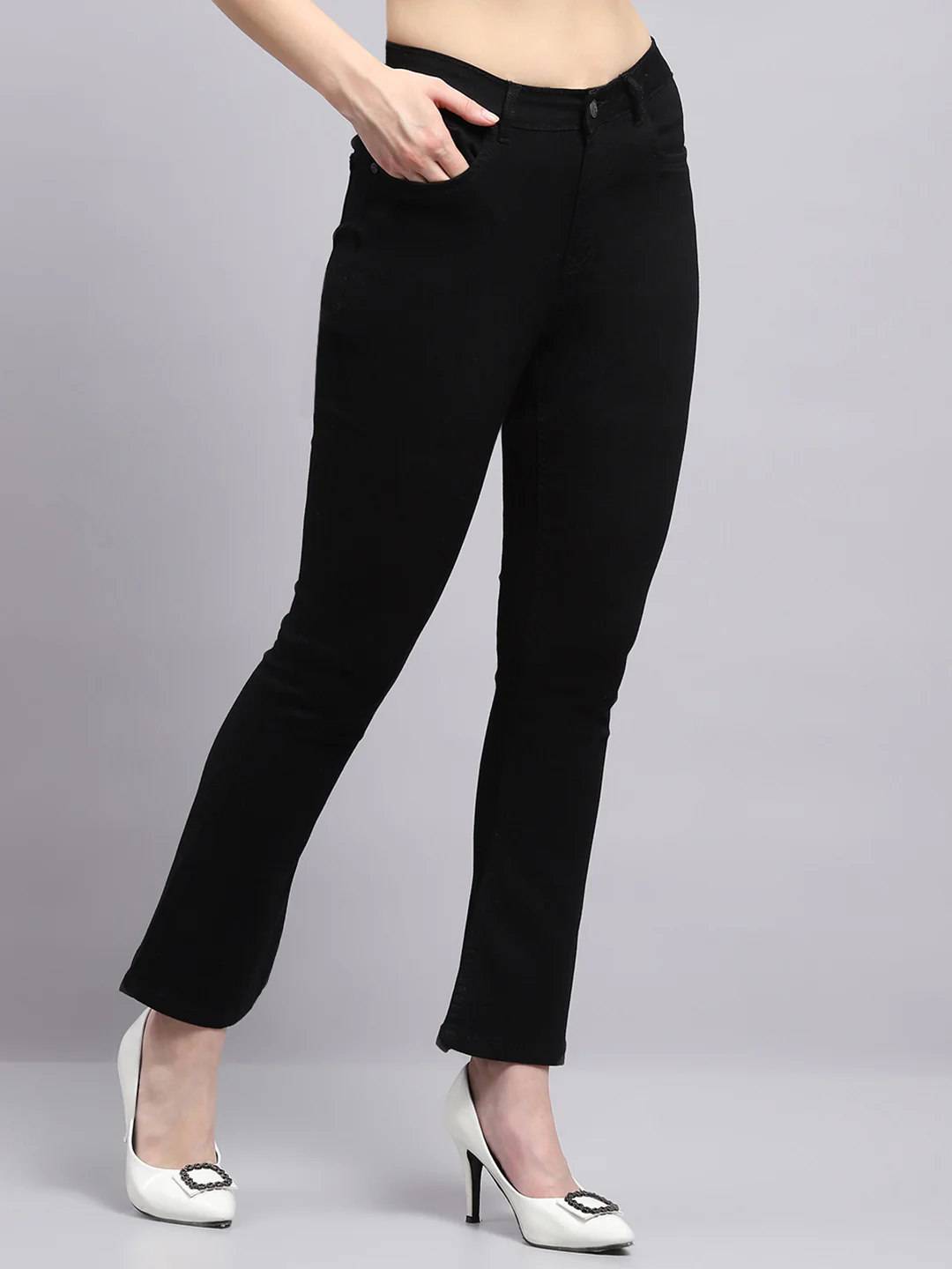 Women Black Solid Regular Fit Denim - Image 4