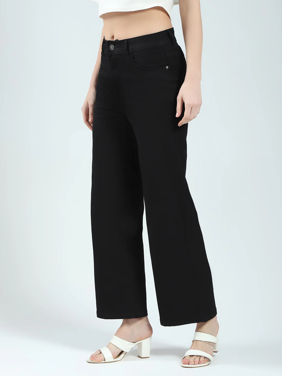 Women Black Solid Regular Fit Denim - Image 3