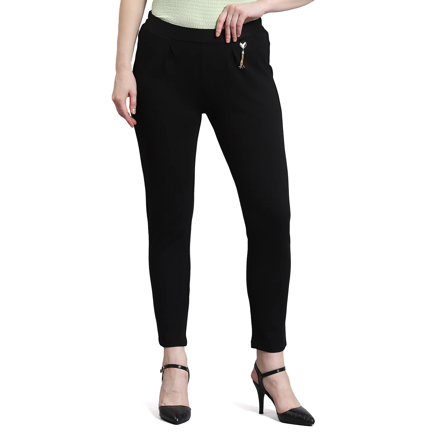 Women Black Solid Regular Fit Jegging - Image 5