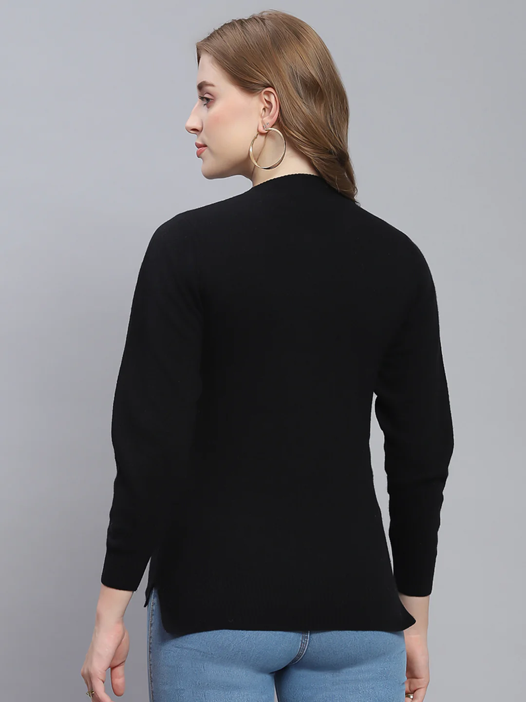 Women Black Solid Round Neck Full Sleeve Cardigans - Image 5