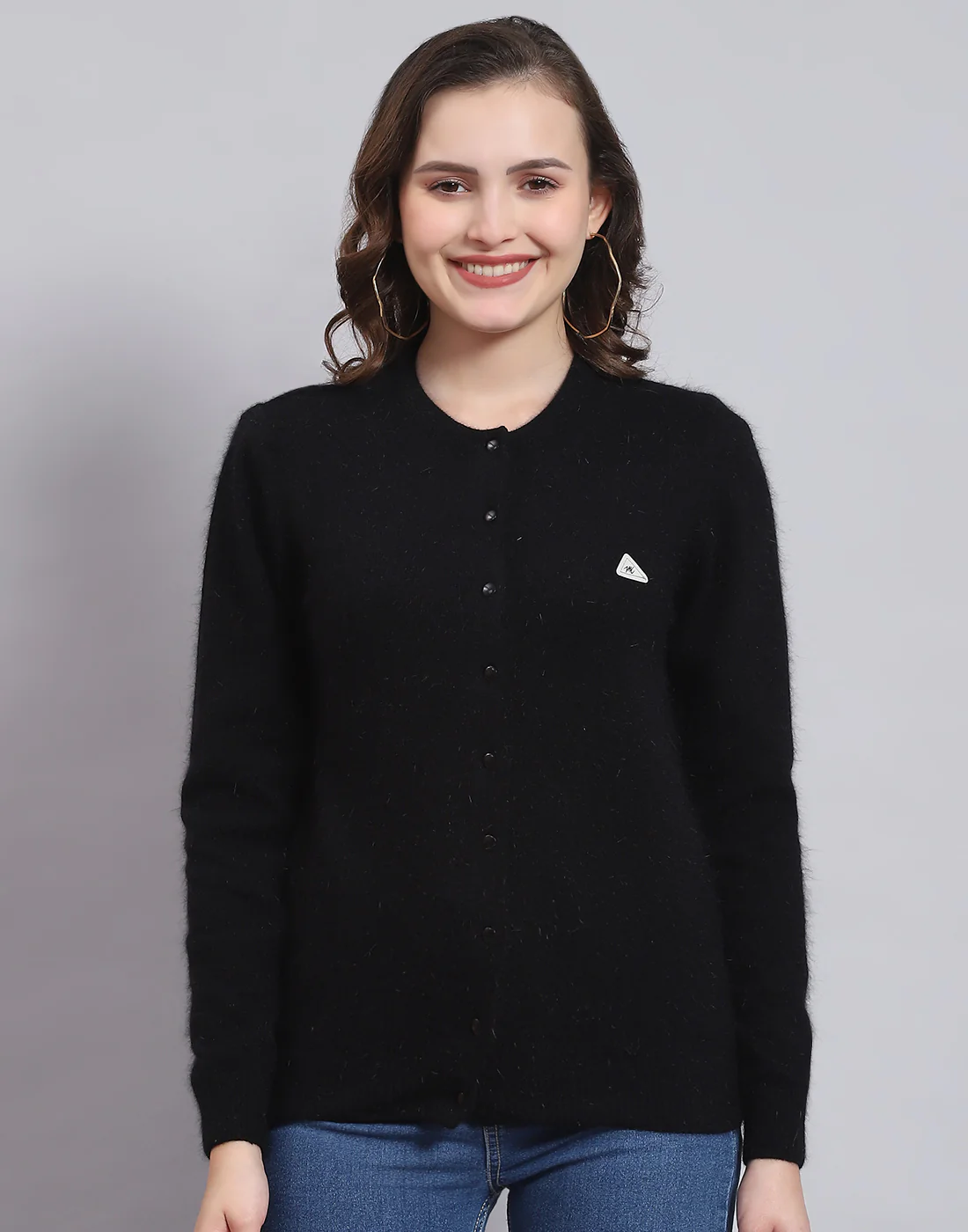Women Black Solid Round Neck Full Sleeve Sweater - Image 3