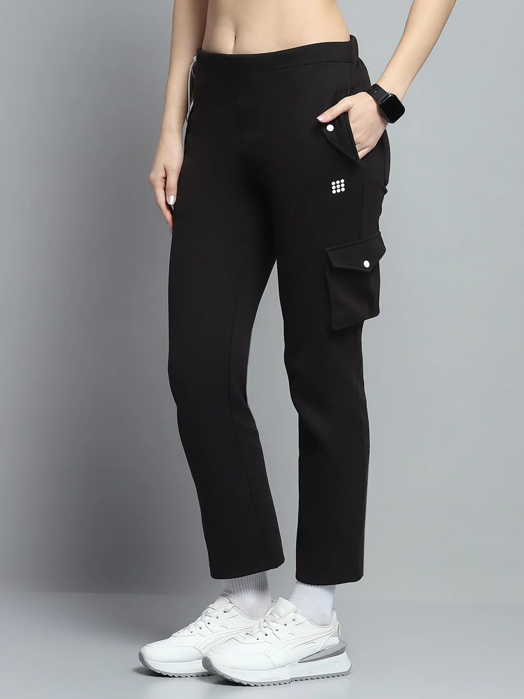 Rock.it Women Black Solid Round Neck Full Sleeve Tracksuit - Image 8
