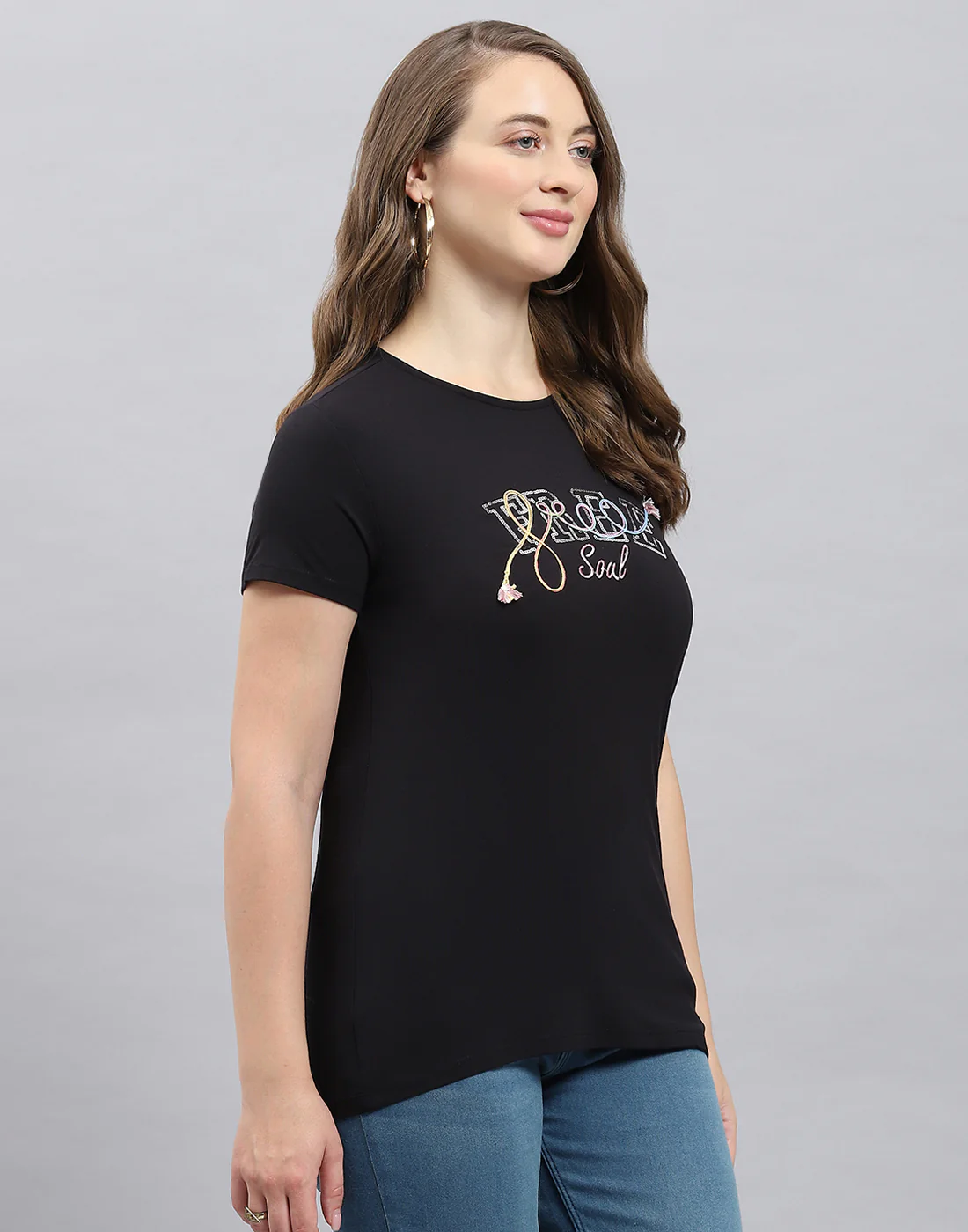Women Black Solid Round Neck Half Sleeve Top - Image 4