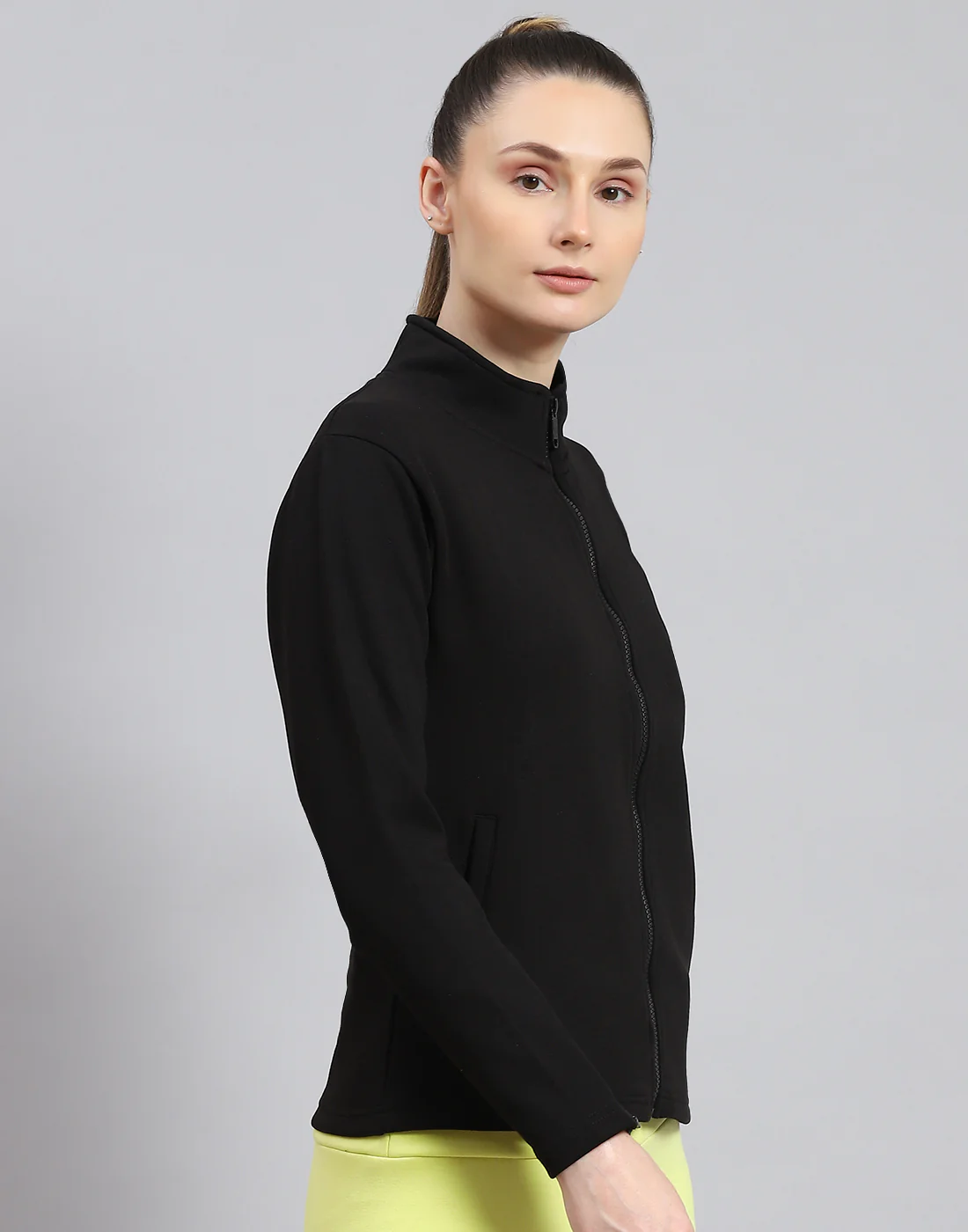 Rock.it Women Black Solid Stand Collar Full Sleeve Sweatshirt - Image 4