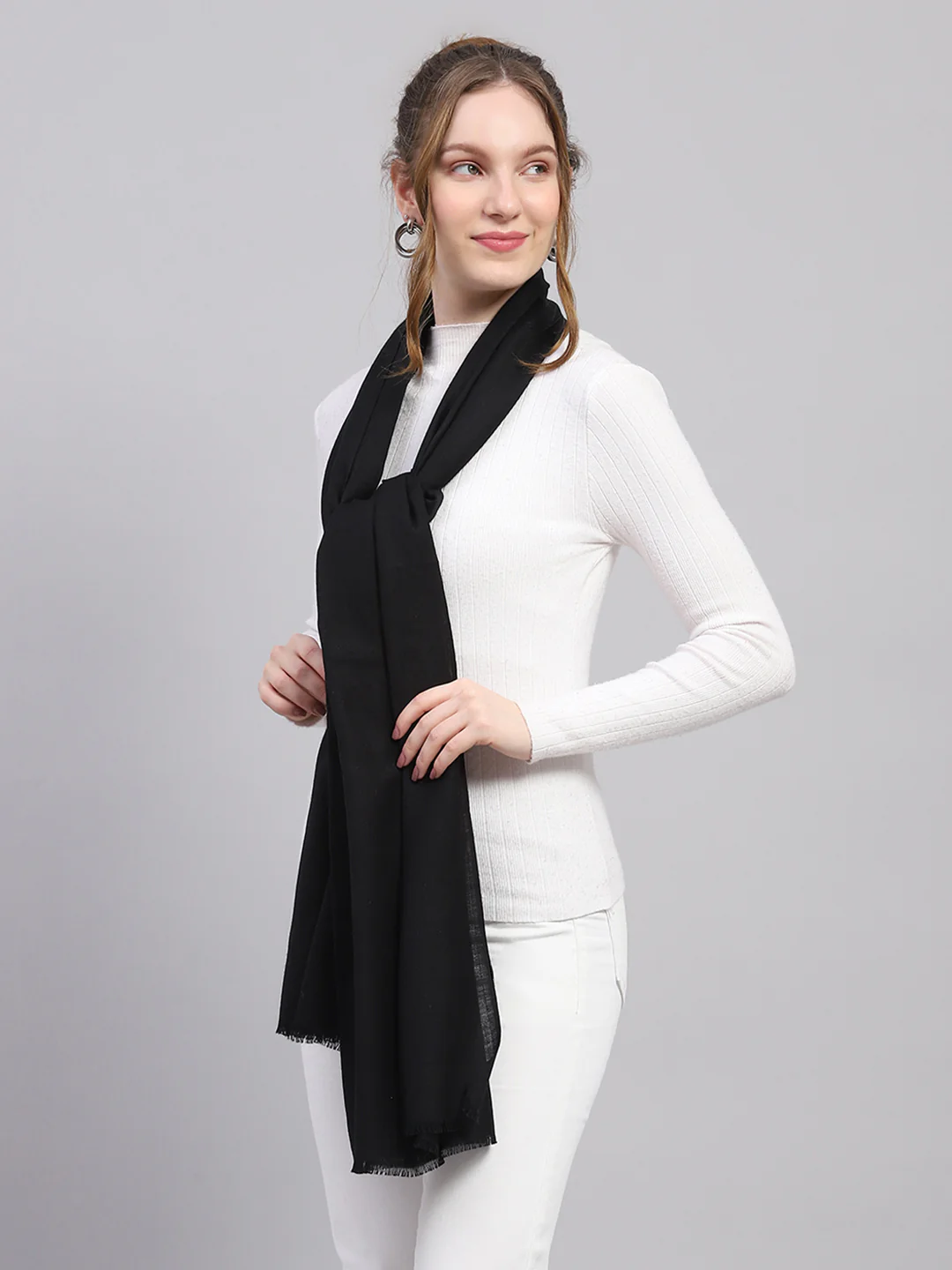 Women Black Solid Stole - Image 3