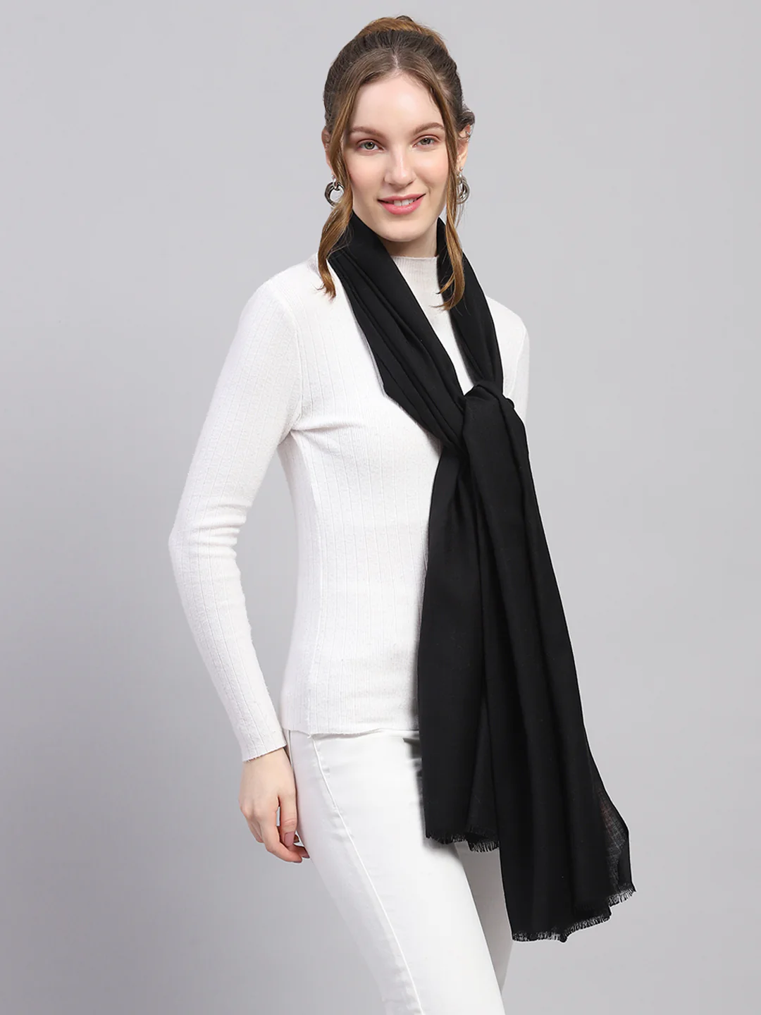 Women Black Solid Stole - Image 4
