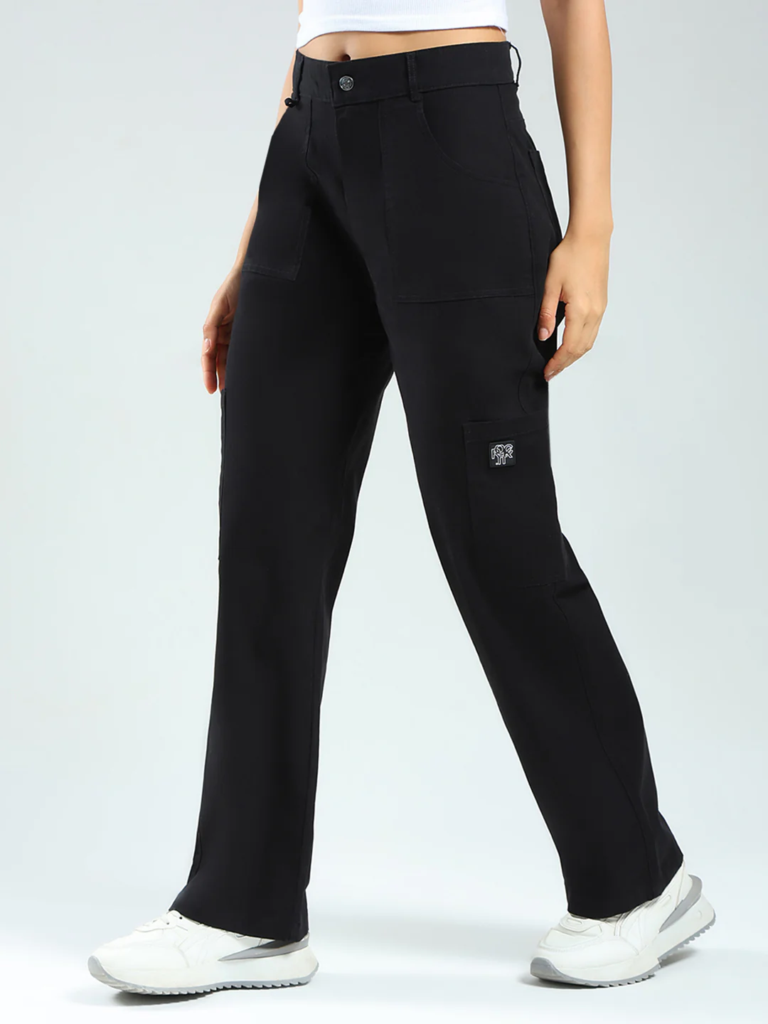 Rock.it Women Black Solid Straight Fit Cargo - Image 3