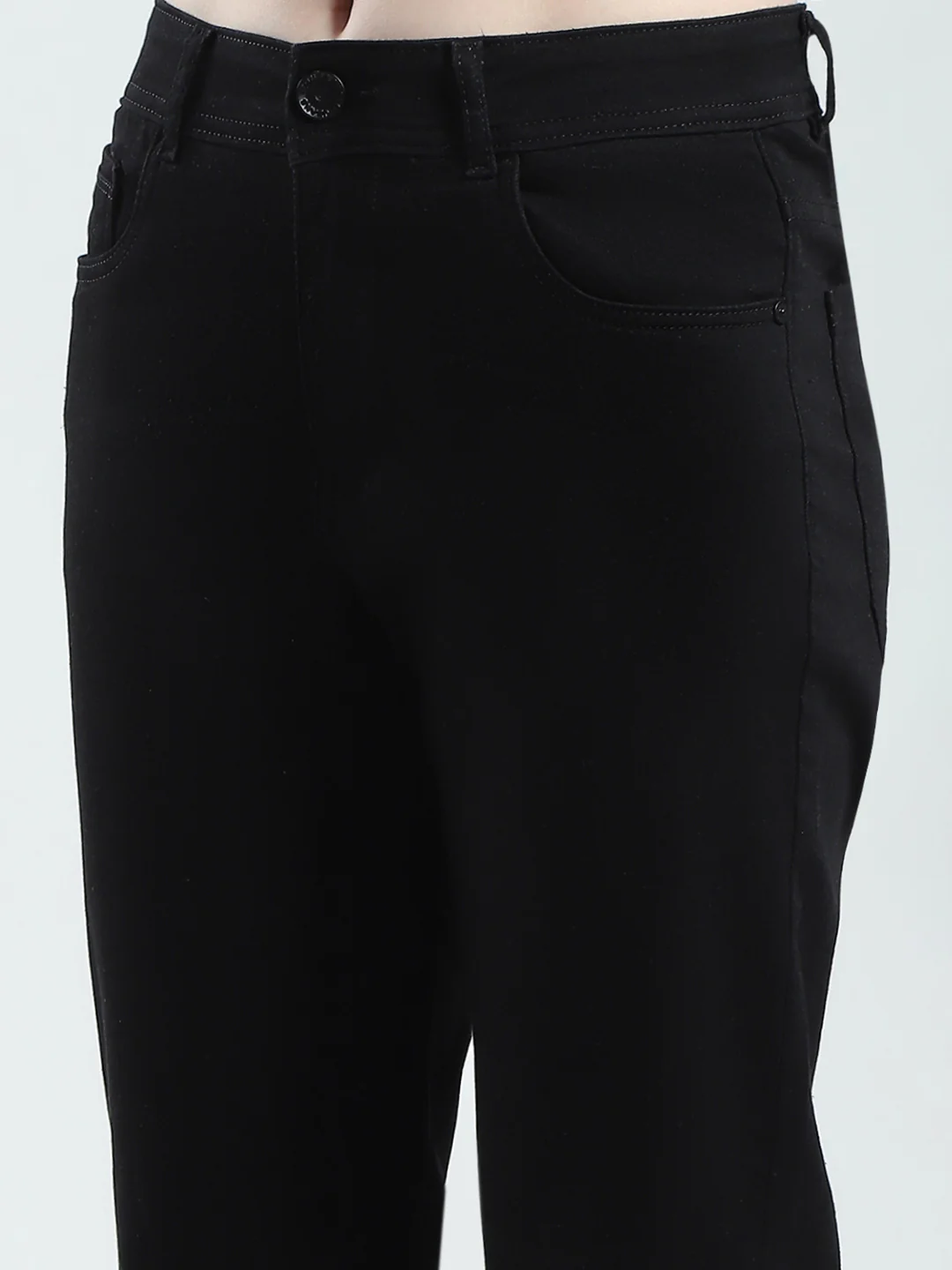 Women Black Solid Straight Fit Denim - Image 6