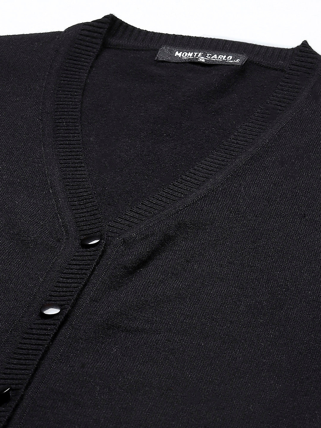 Women Black Solid V Neck Full Sleeve Cardigan - Image 7