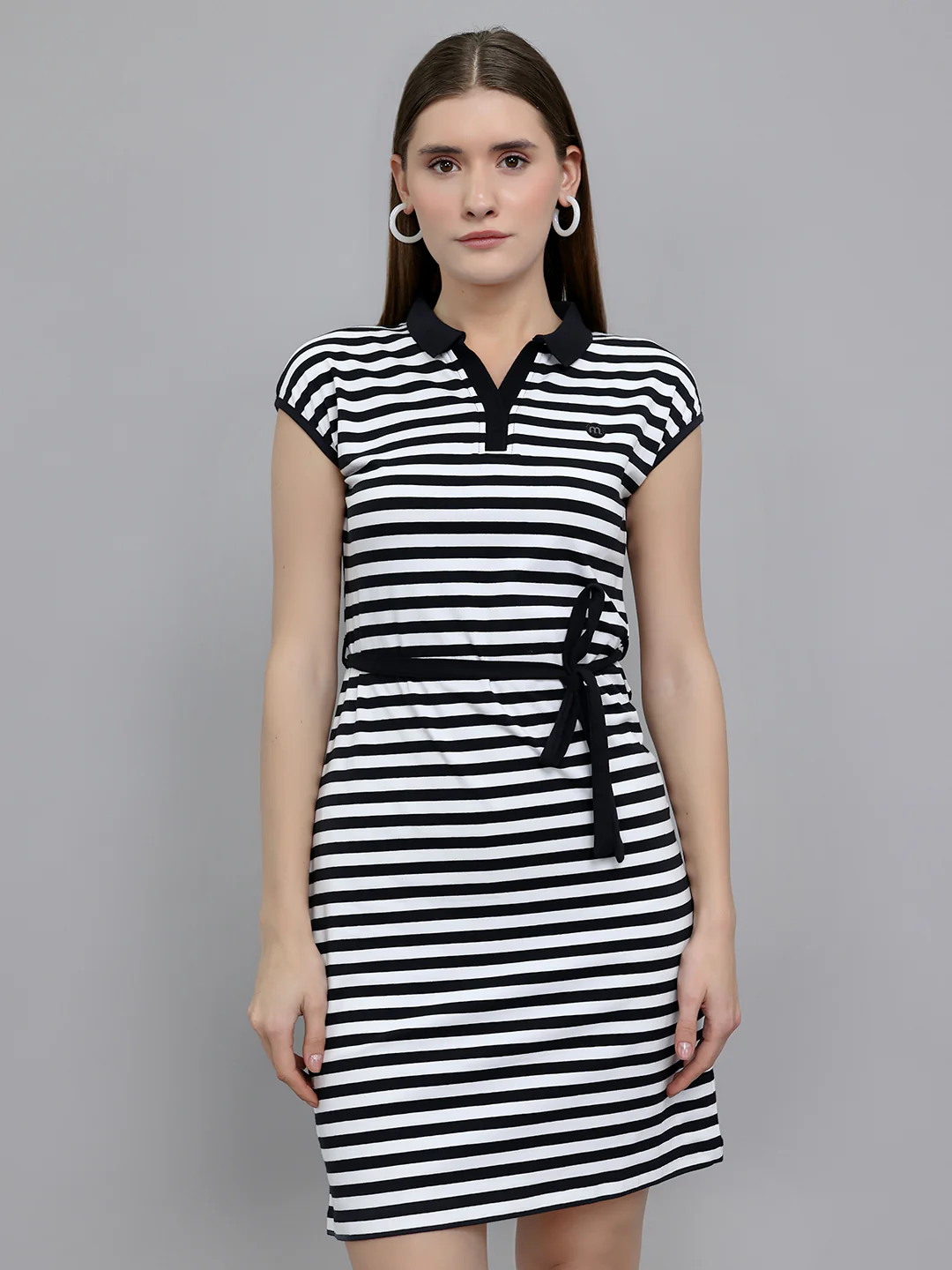 Women Black Stripe Collar Sleeveless Dress - Image 3
