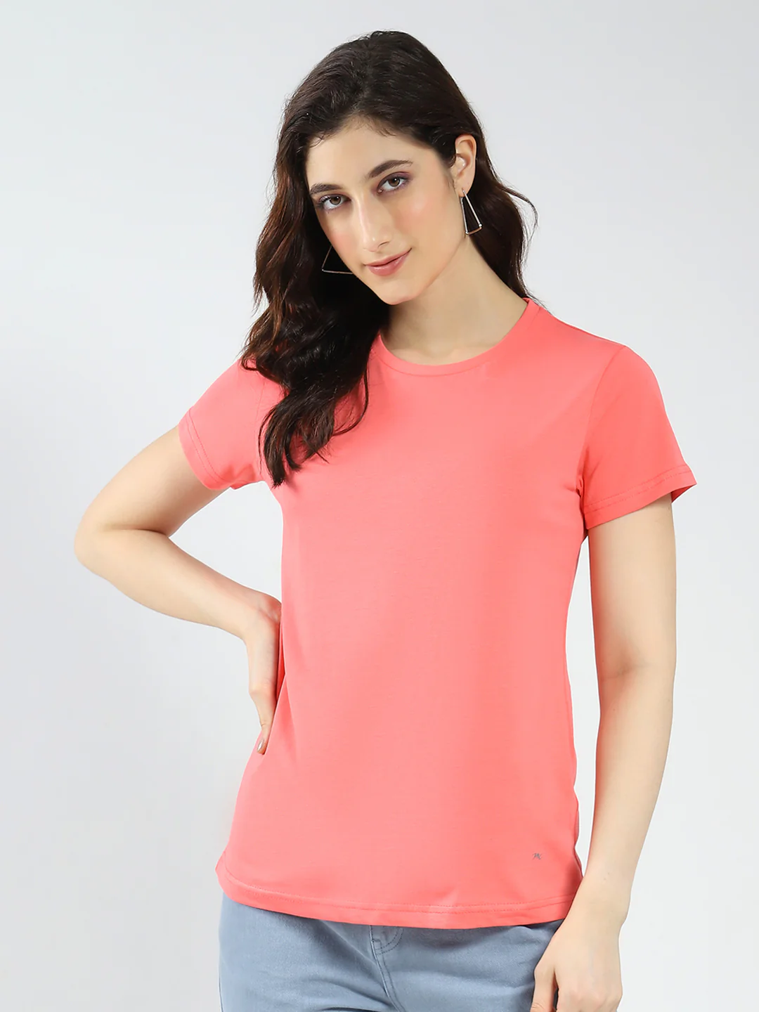 Women Blue & Coral Solid Round Neck Half Sleeve Top 2Pc Set - Image 3