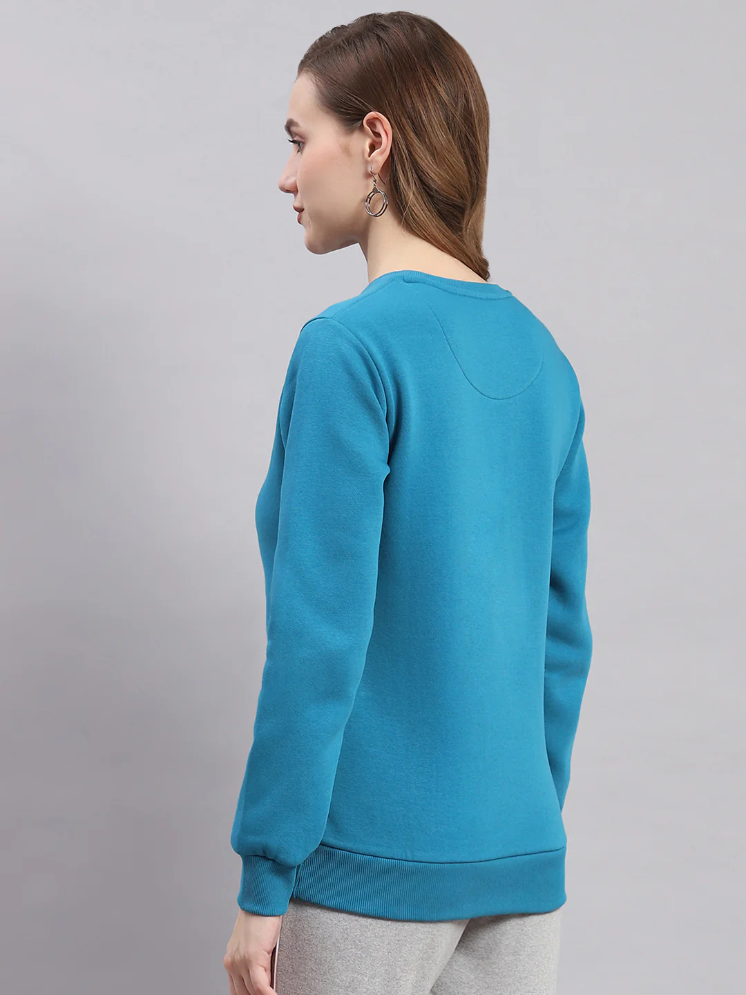 Women Blue Embroidered Round Neck Full Sleeve Sweatshirts - Image 5