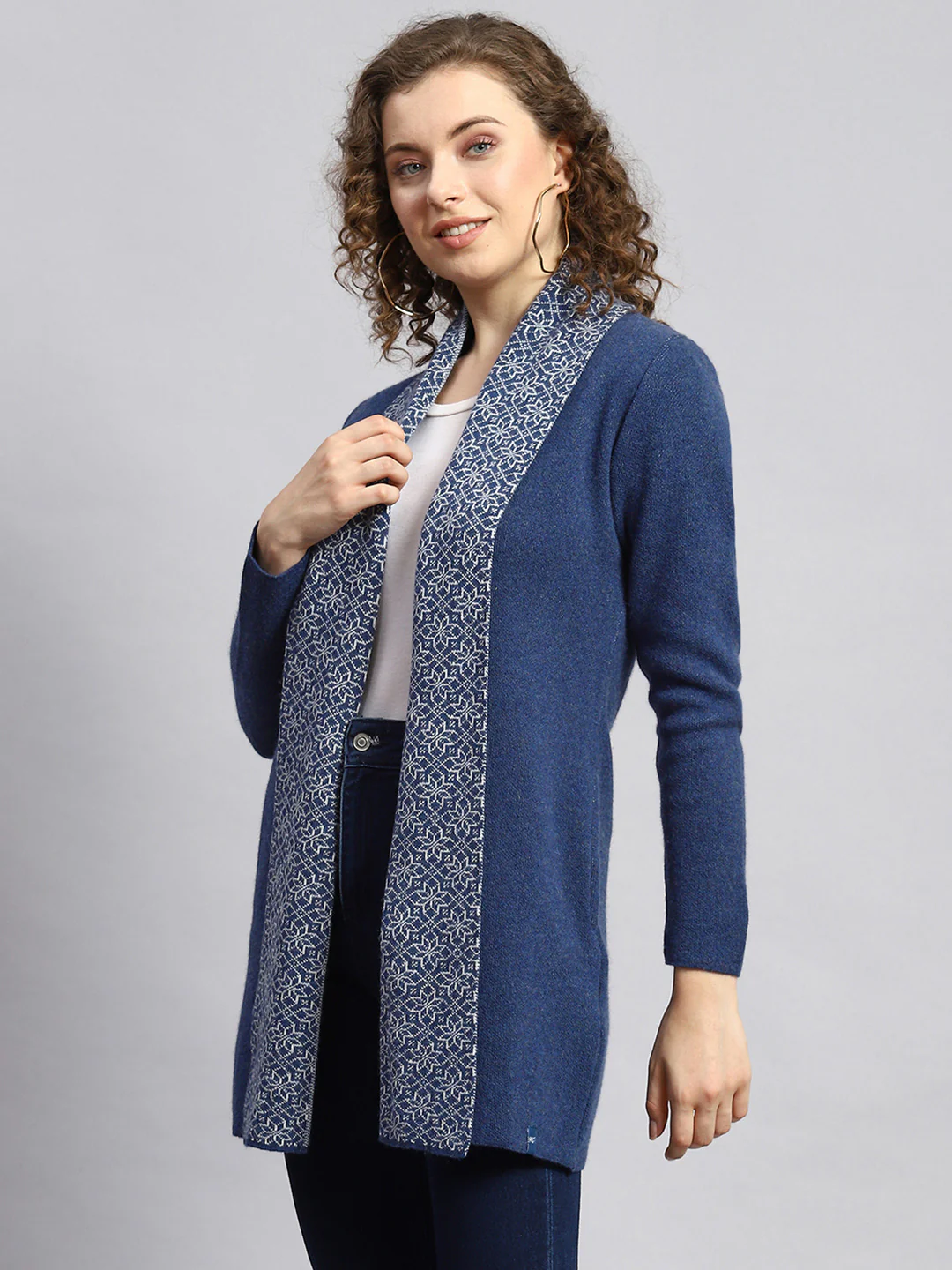 Women Blue Jaquard Cardigan - Image 5