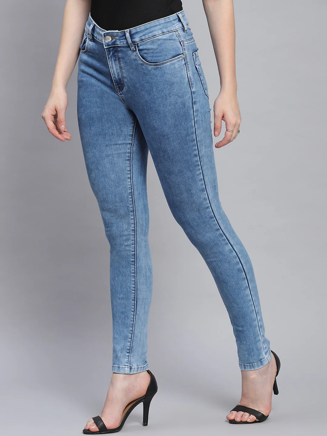 Women Blue Light Wash Regular Fit Denims - Image 3