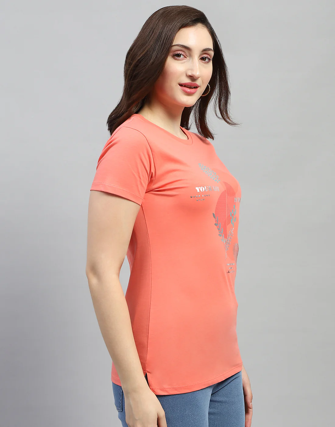 Women Blue & Peach Printed Round Neck Half Sleeve Top (Pack of 2) - Image 5