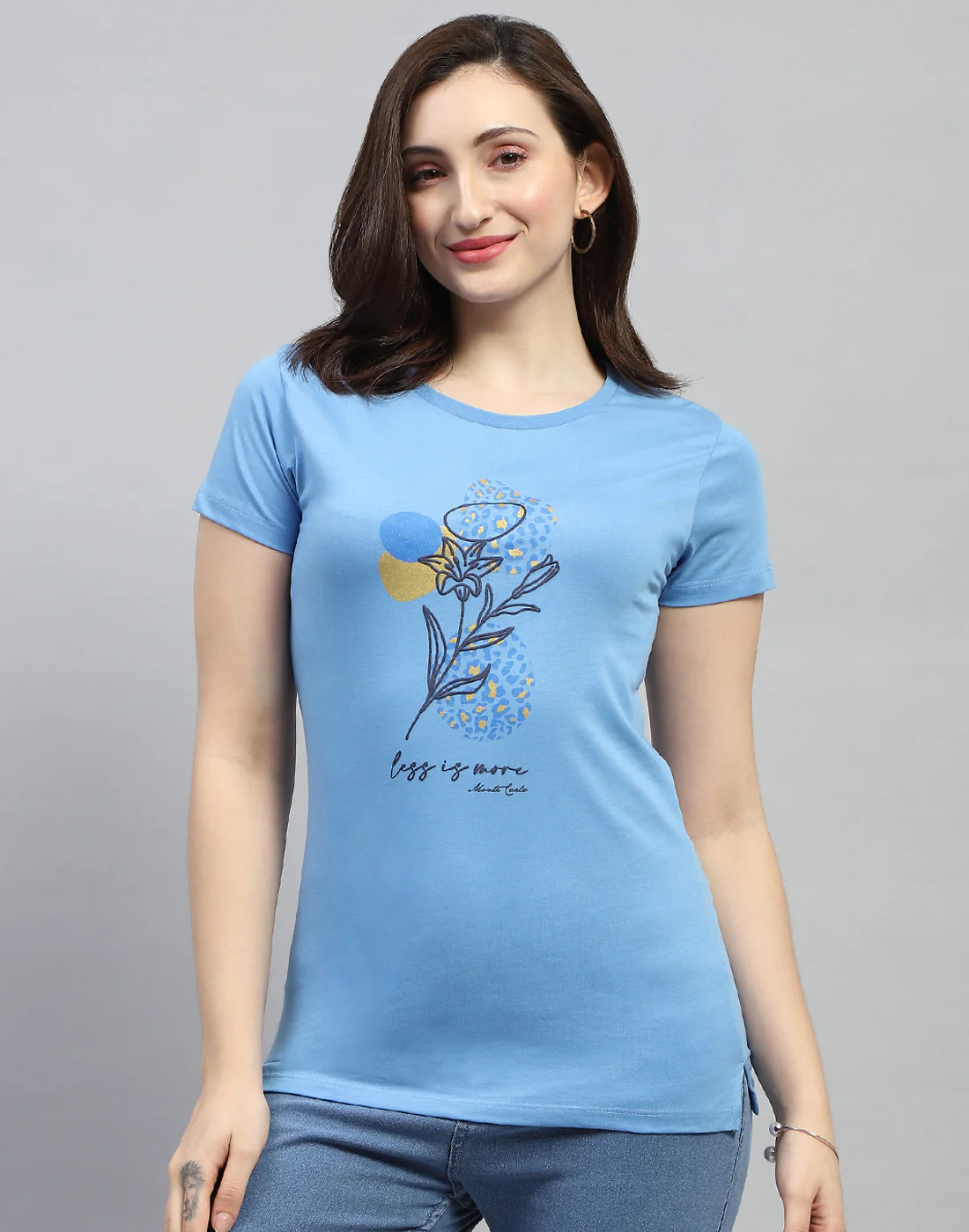 Women Blue & Peach Printed Round Neck Half Sleeve Top (Pack of 2) - Image 7