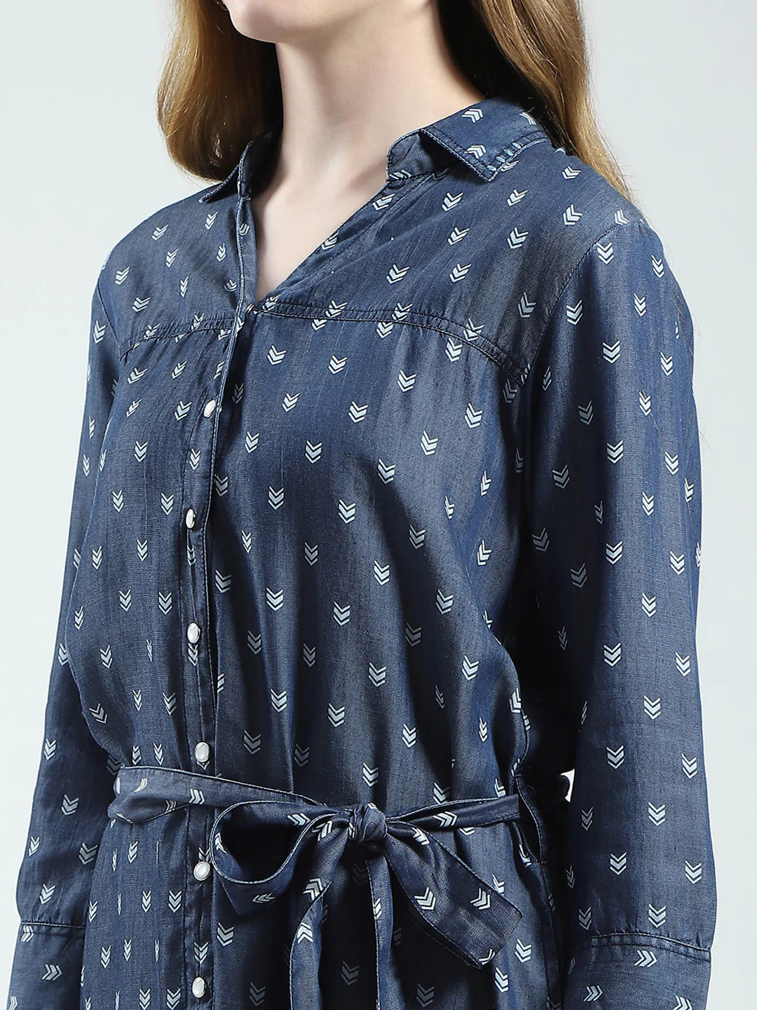 Women Blue Printed Collar 3/4th Sleeve Tunic - Image 6