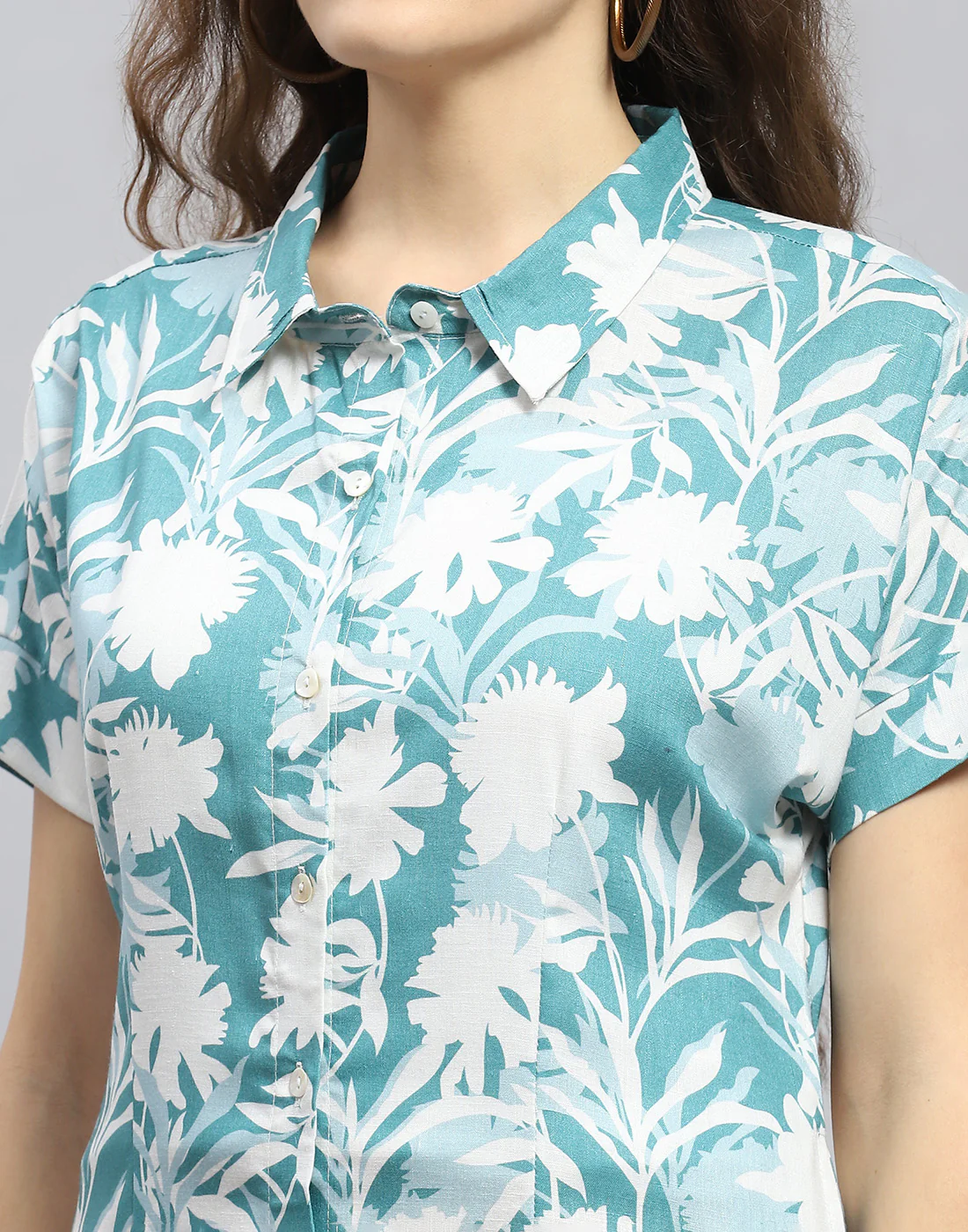 Women Blue Printed Collar Half Sleeve Tunic - Image 2