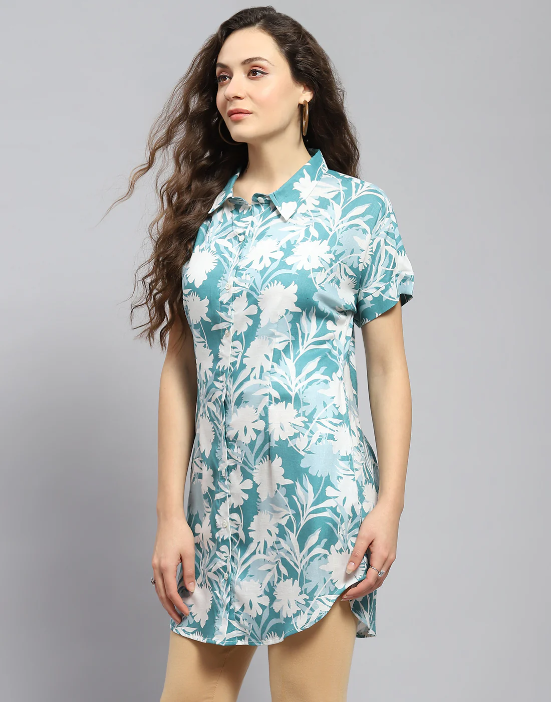 Women Blue Printed Collar Half Sleeve Tunic - Image 4