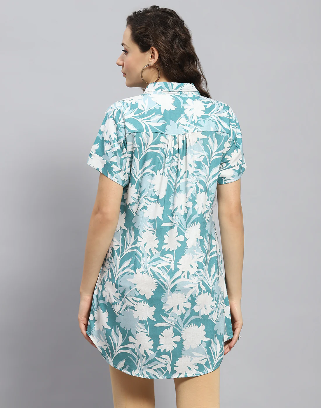Women Blue Printed Collar Half Sleeve Tunic - Image 6