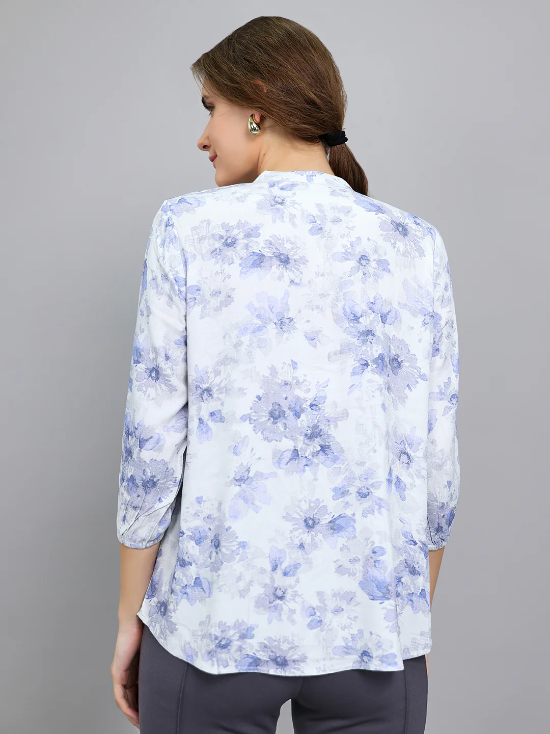 Women Blue Printed Fashion Neck 3/4th Sleeve Top - Image 4