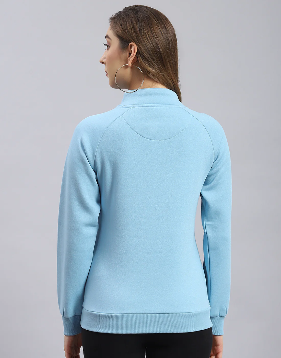 Women Blue Printed H Neck Full Sleeve Sweatshirt - Image 6