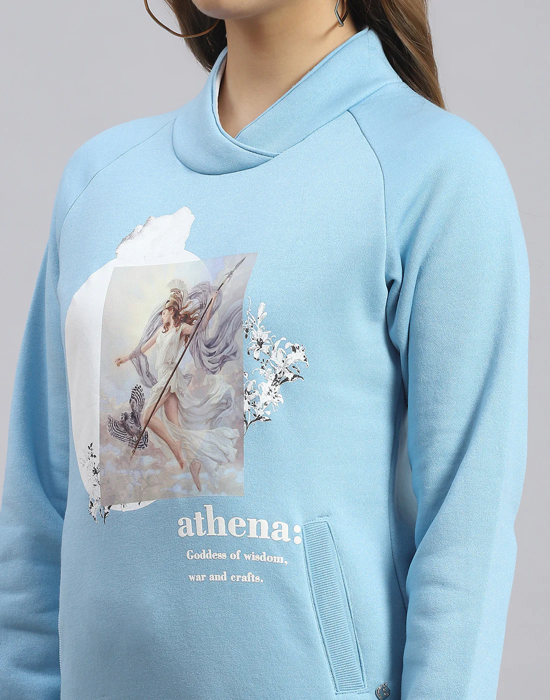 Women Blue Printed H Neck Full Sleeve Sweatshirt - Image 7