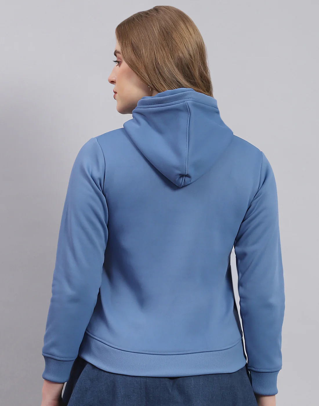 Women Blue Printed Hooded Full Sleeve Sweatshirt - Image 5