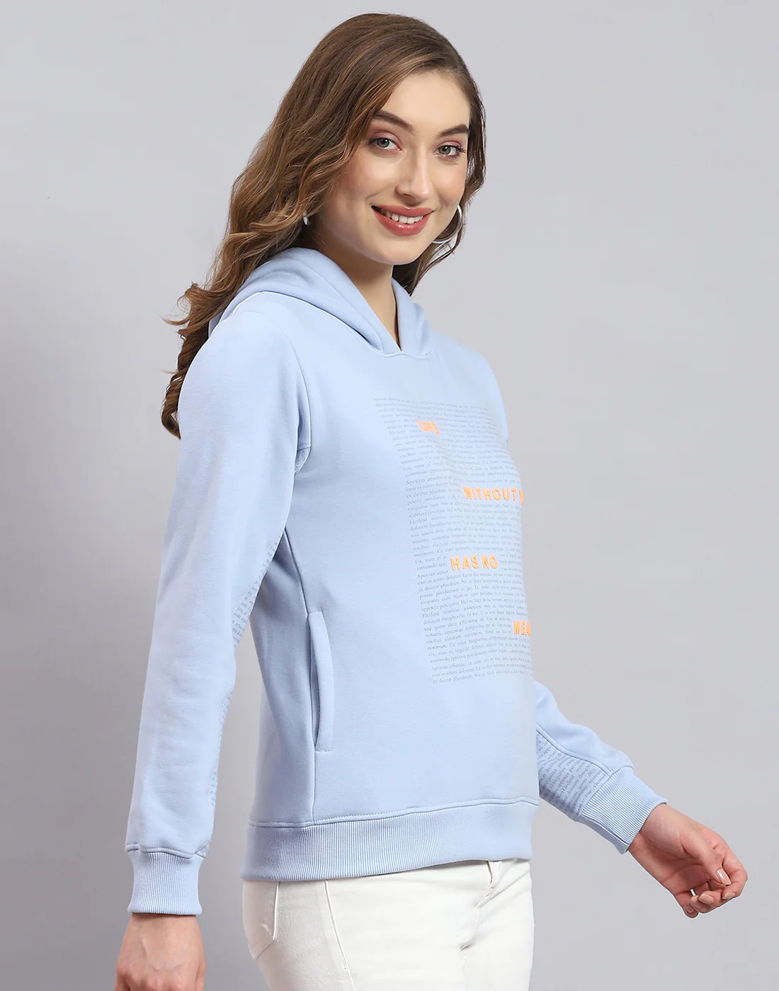 Women Blue Printed Hooded Full Sleeve Sweatshirt - Image 5