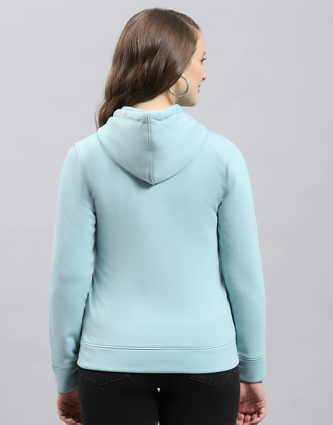 Women Blue Printed Hooded Full Sleeve Sweatshirt - Image 5