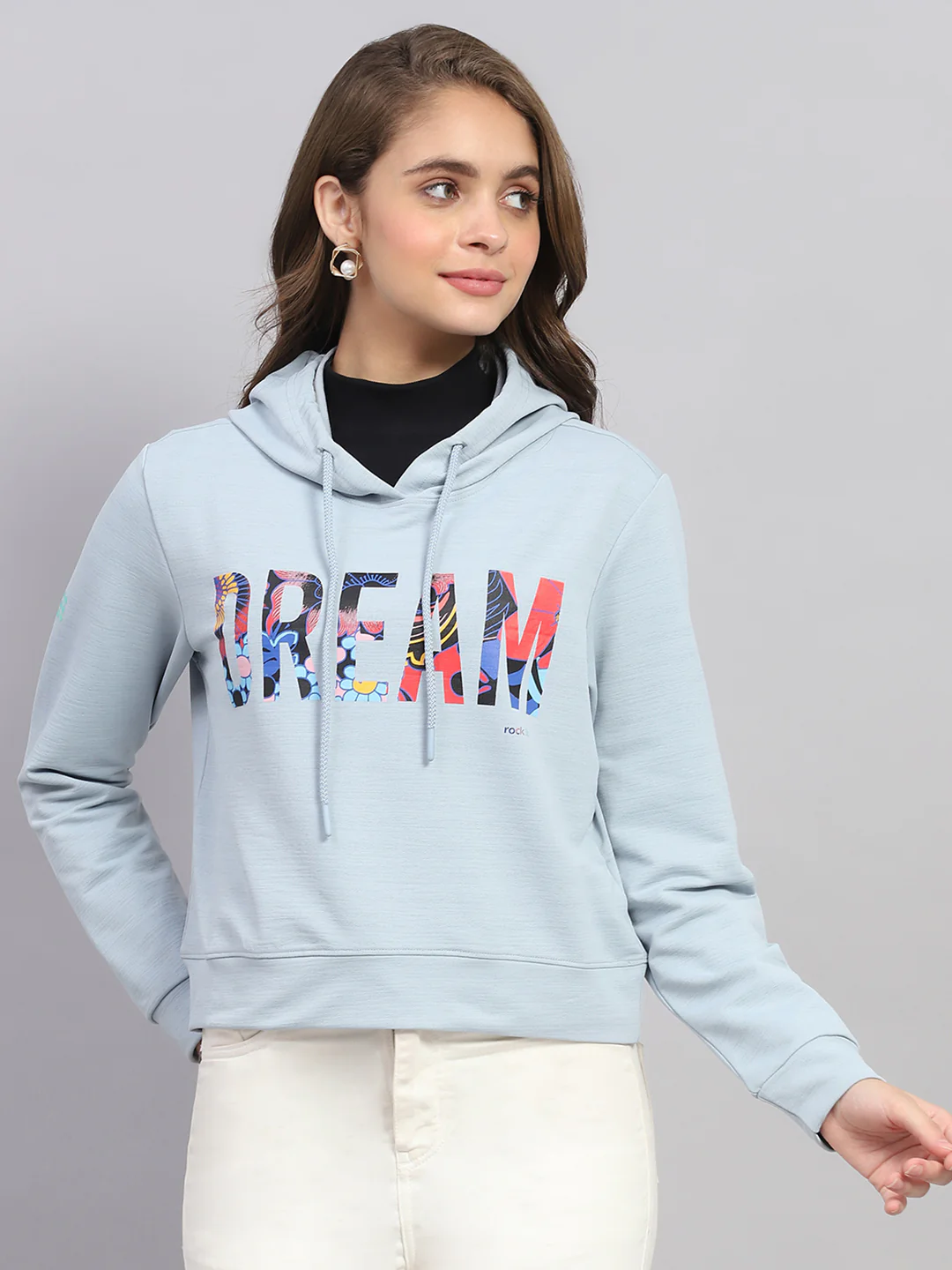 Rock.it Women Blue Printed Hooded Full Sleeve Sweatshirt - Image 2