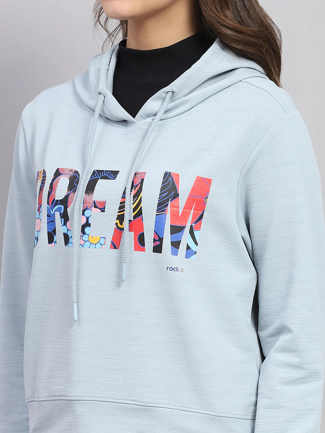 Rock.it Women Blue Printed Hooded Full Sleeve Sweatshirt - Image 6