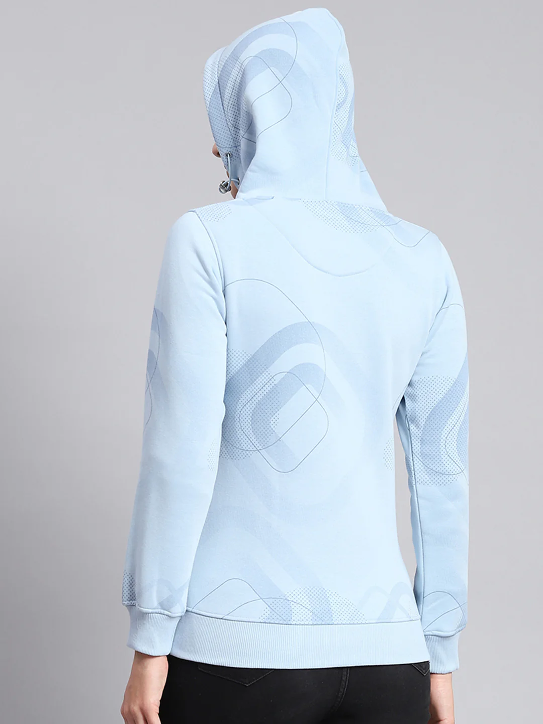 Women Blue Printed Hooded Full Sleeve Sweatshirts - Image 7