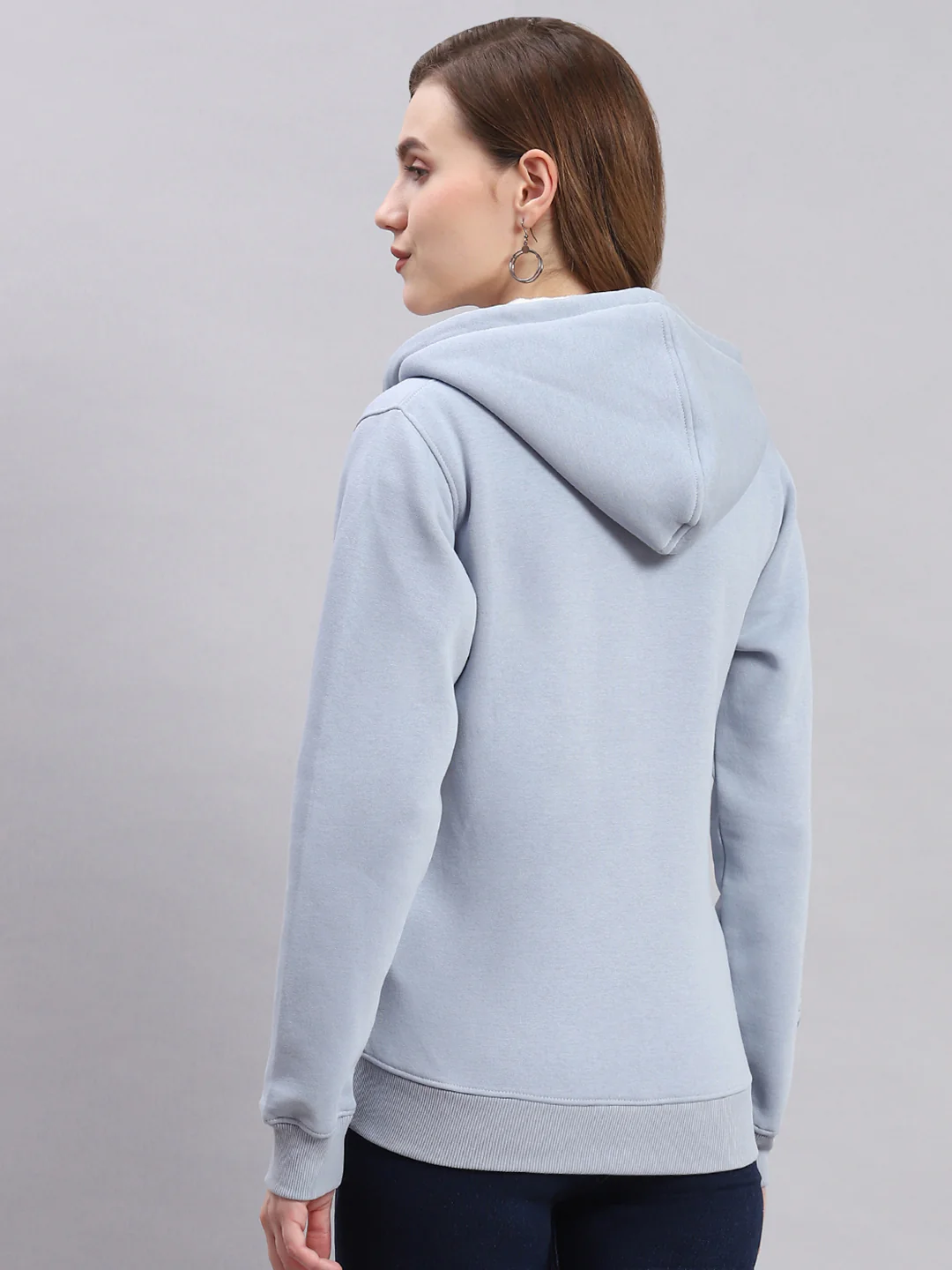 Women Blue Printed Hooded Full Sleeve Sweatshirts - Image 5