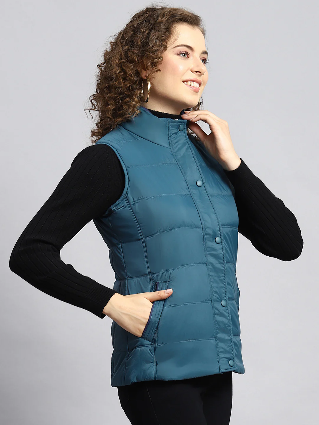 Women Blue Printed Jacket - Image 3