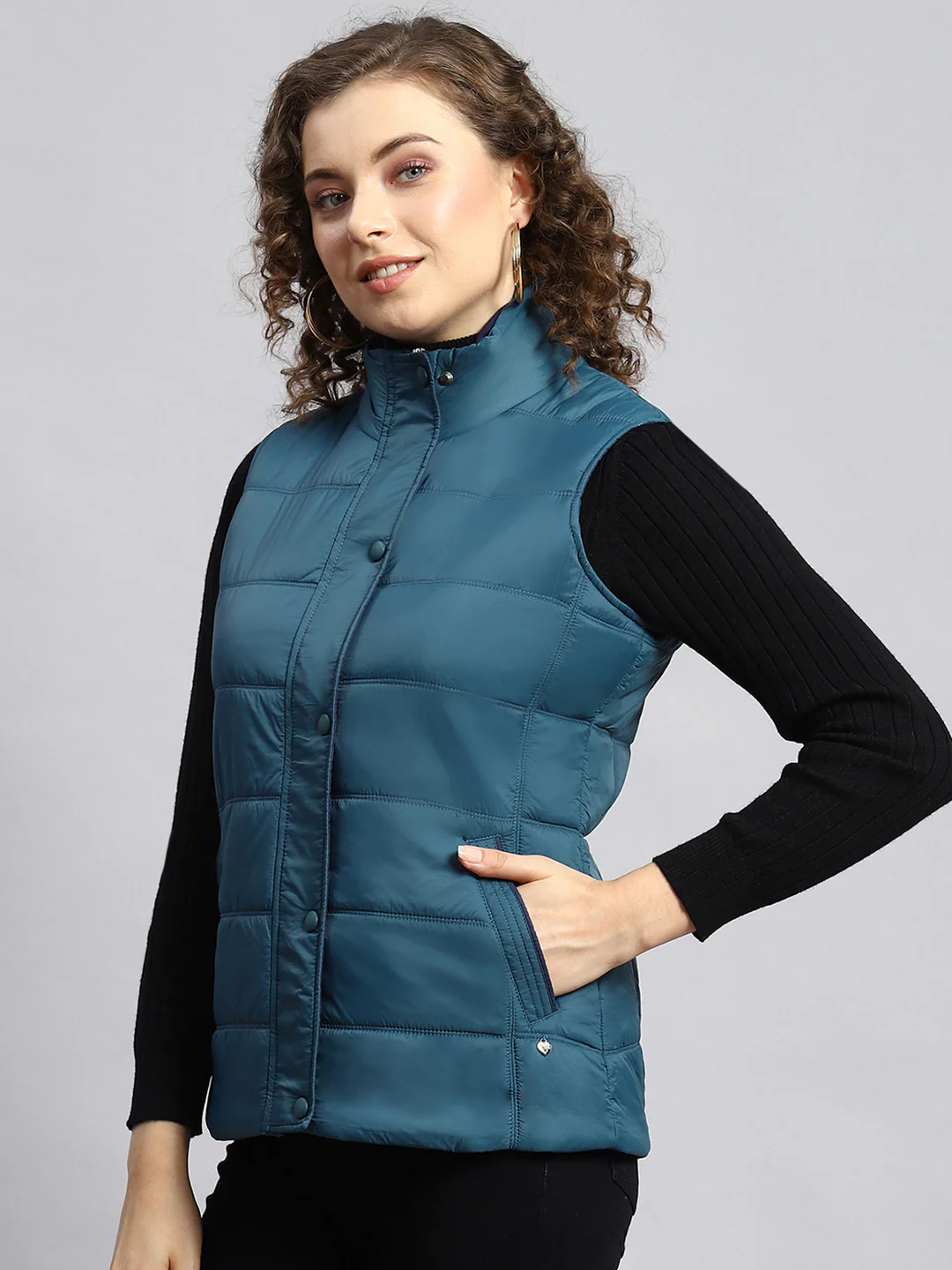Women Blue Printed Jacket - Image 4