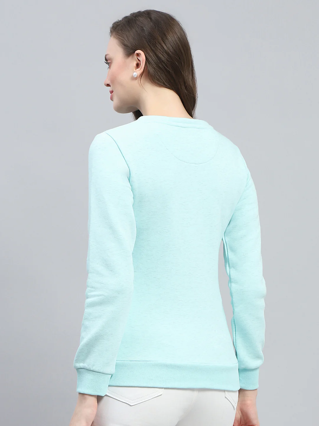 Women Blue Printed Round Neck Full Sleeve Sweatshirt - Image 5