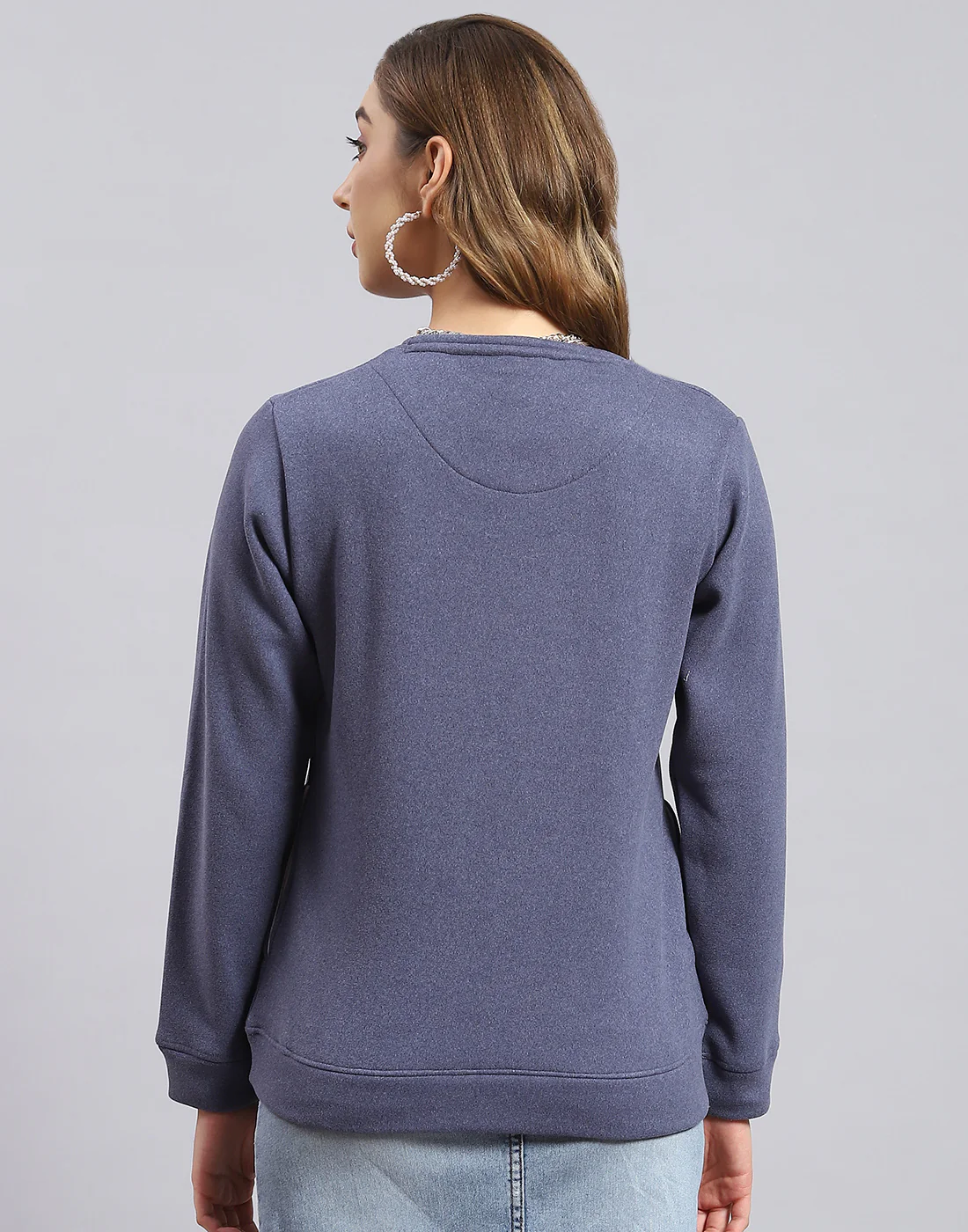 Women Blue Printed Round Neck Full Sleeve Sweatshirt - Image 6