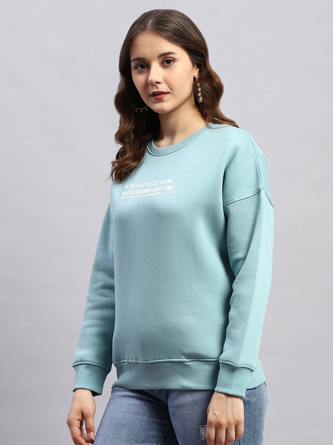 Rock.it Women Blue Printed Round Neck Full Sleeve Sweatshirt - Image 3