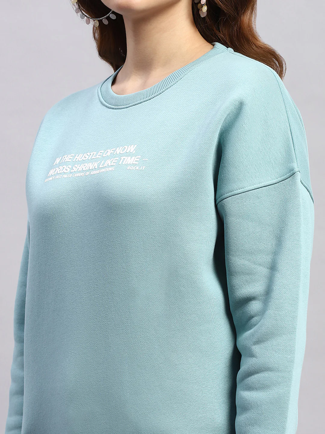 Rock.it Women Blue Printed Round Neck Full Sleeve Sweatshirt - Image 6