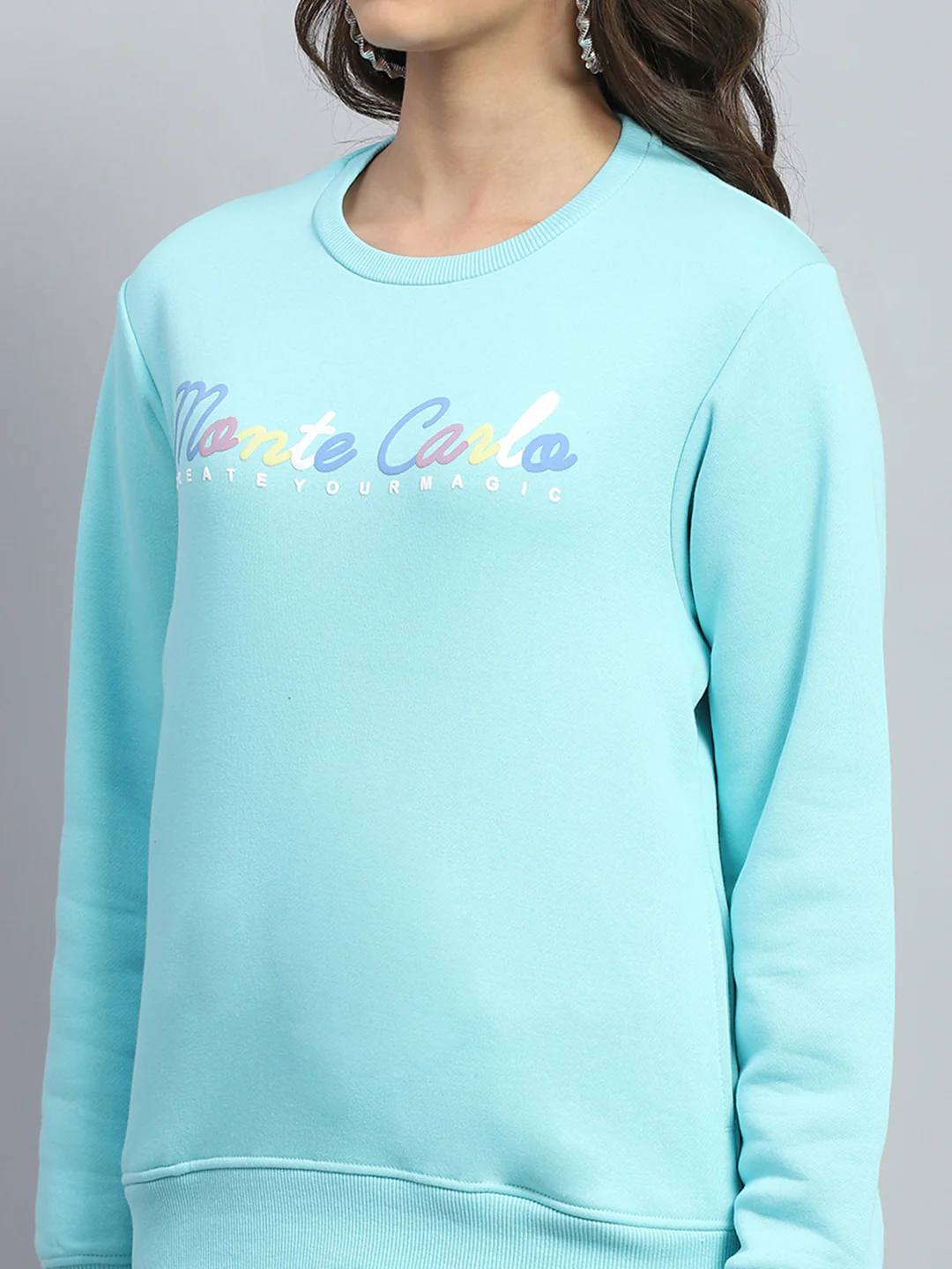 Women Blue Printed Round Neck Full Sleeve Sweatshirt - Image 7