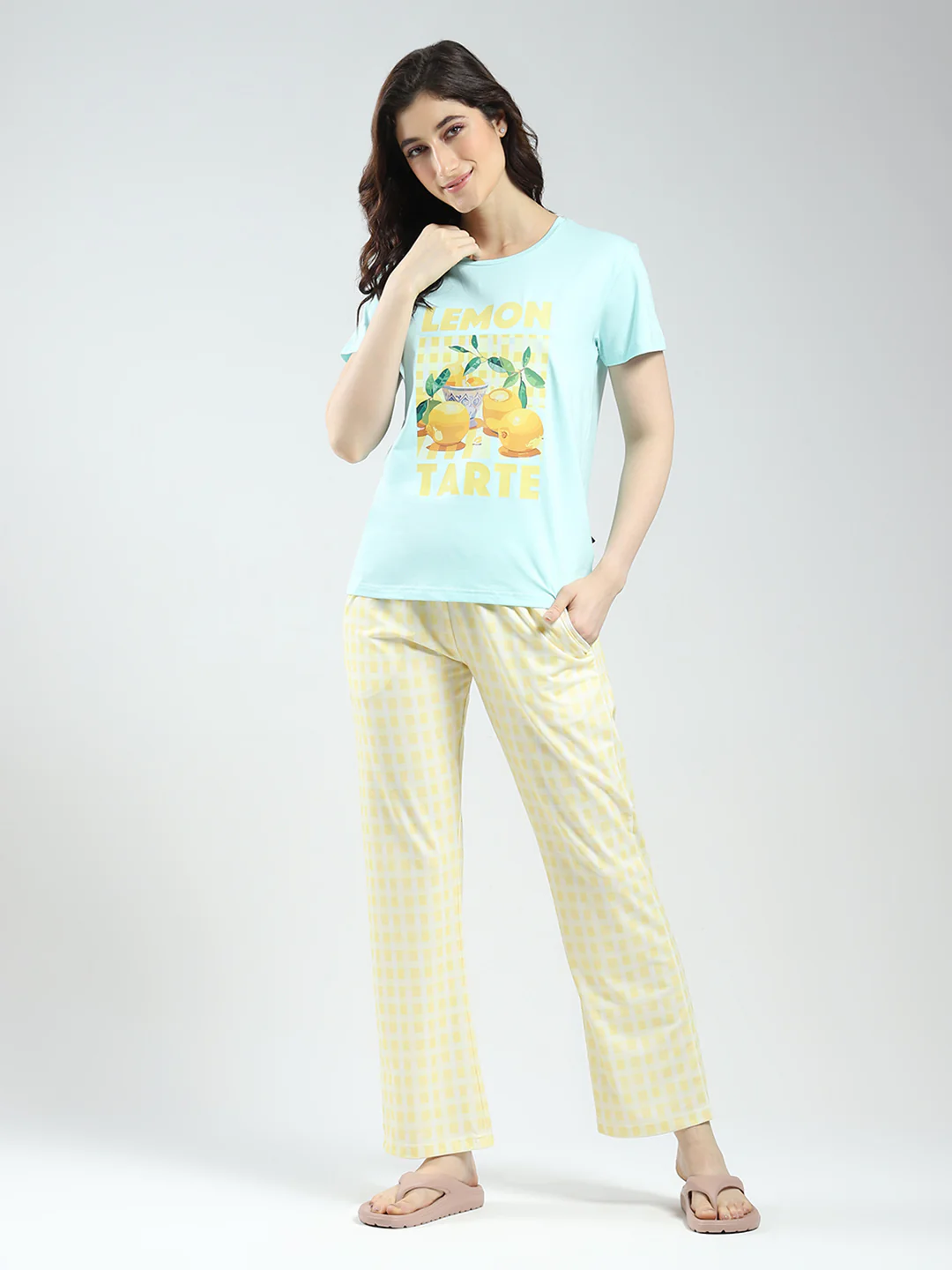 Women Blue Printed Round Neck Half Sleeve Combo 3Pc Set (T-Shirt, Shorts & Lower) - Image 4
