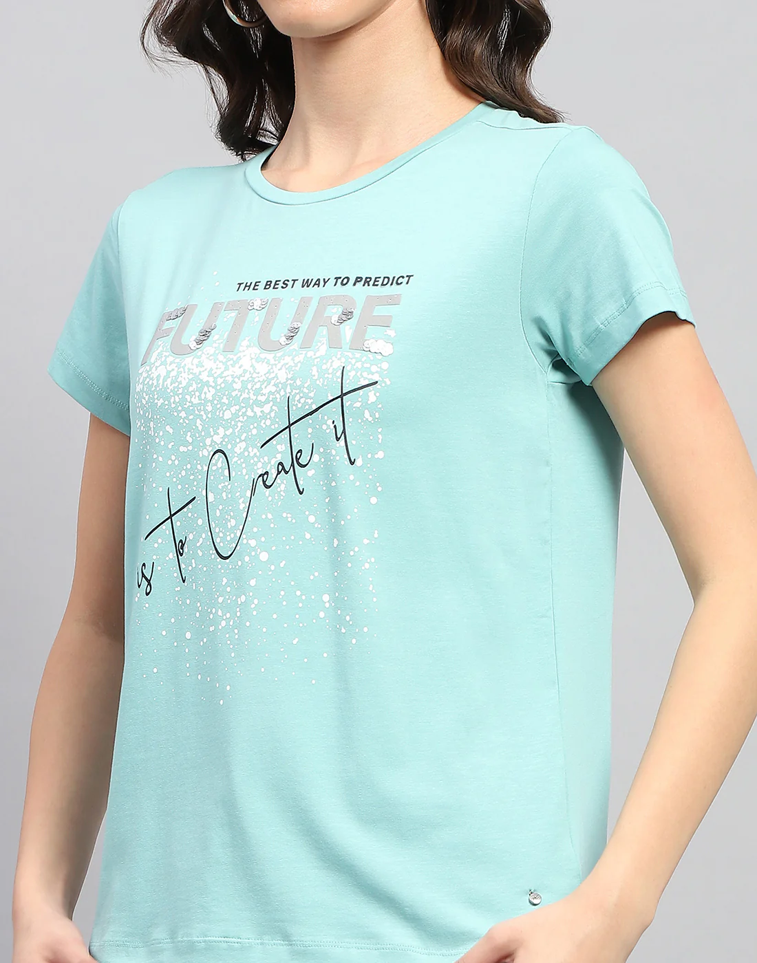 Women Blue Printed Round Neck Half Sleeve Top - Image 6