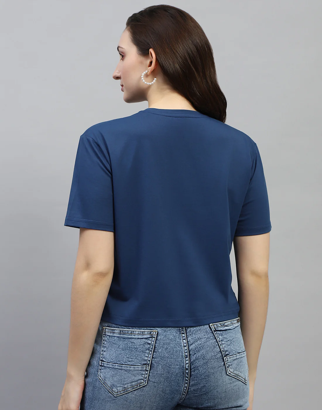 Women Blue Printed Round Neck Half Sleeve Top - Image 5