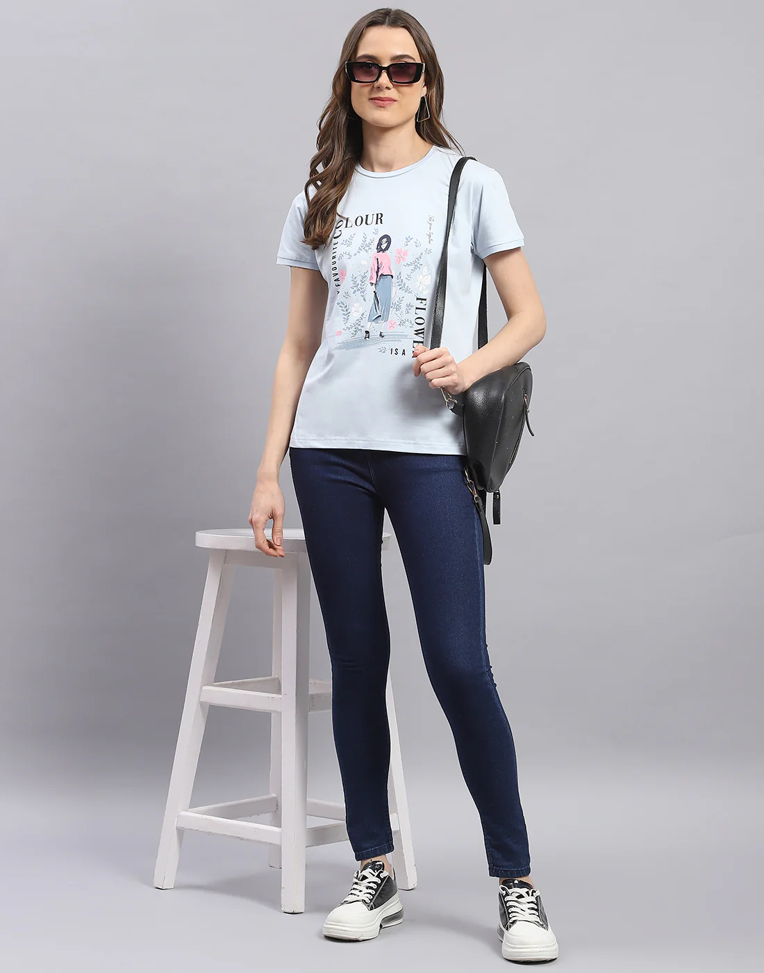 Women Blue Printed Round Neck Half Sleeve Top - Image 2